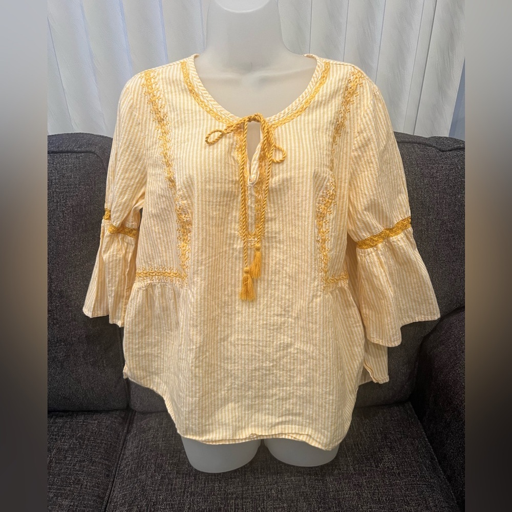 WEEKEND women plus yellow striped blouse/size 36X